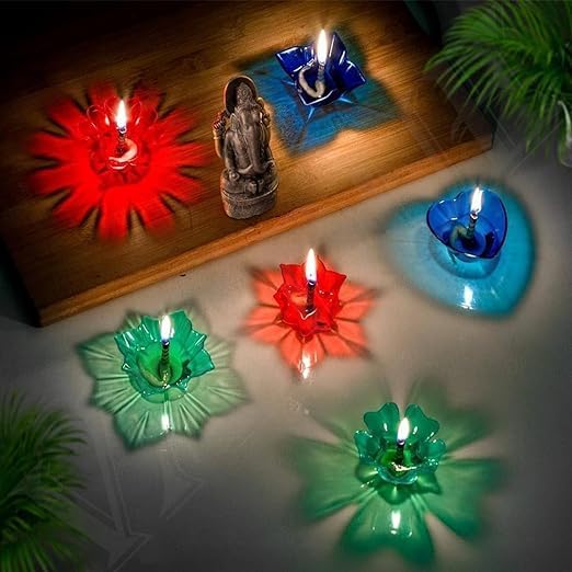 3D Reusable Reflective Shadow Colourful Diya (Pack of 4/12/24)