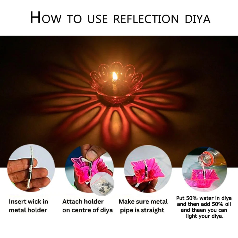 3D Reusable Reflective Shadow Colourful Diya (Pack of 4/12/24)