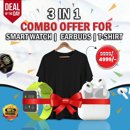 Pre-Sale Exclusive: Fashion + Tech Combo (Smartwatch + Wireless Earbuds + Tee-Shirt , Diwali Festive Gift)